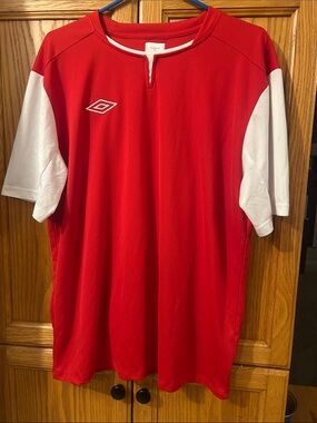 Umbro Red and White Short Sleeve Soccer Jersey
